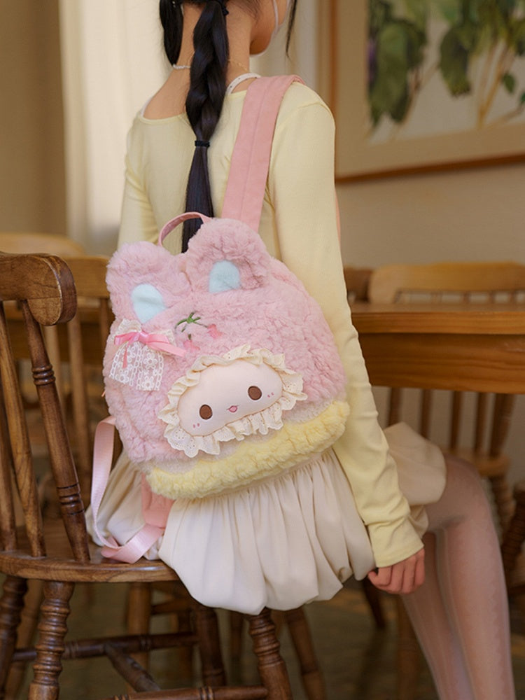 Pink&Yellow Cute Bowknot Decorated Plush Rabbit Backpack