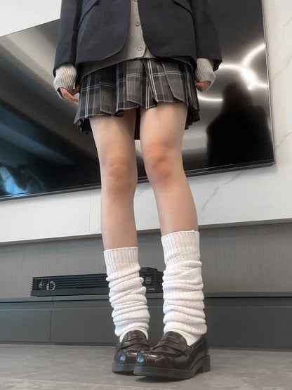 White JK Uniform Knitted Calf Socks 60CM/100CM Length