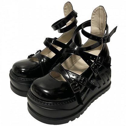Y2K Black Crisscross Design Platform Mary Janes