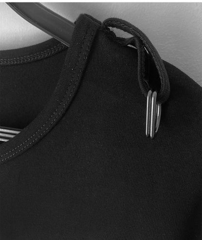 Skull and Stars Print Black Long Sleeves Top Fake Two-pieces