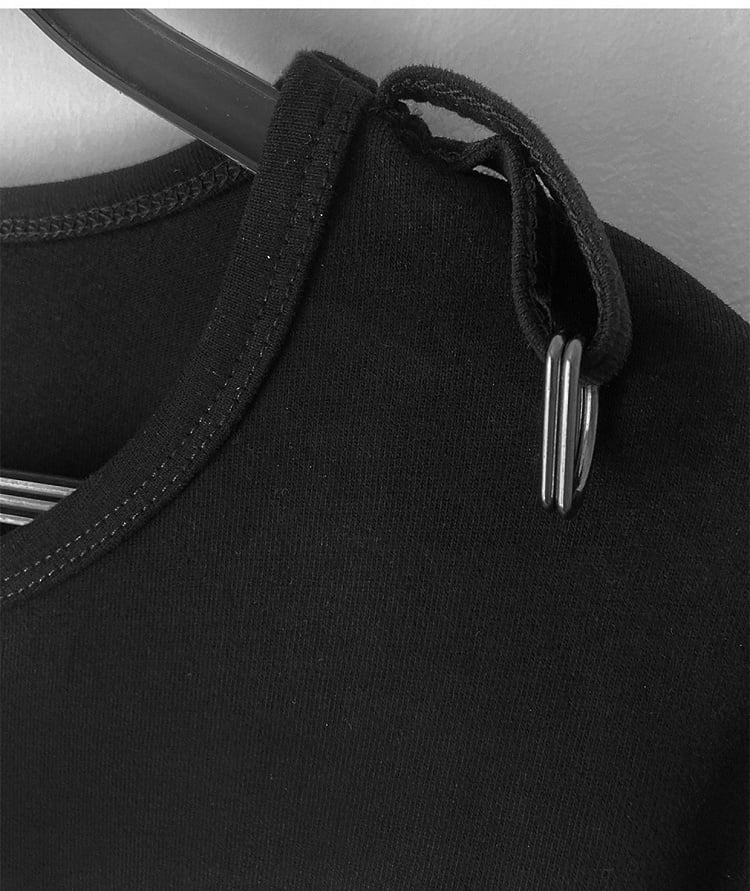 Skull and Stars Print Black Long Sleeves Top Fake Two-pieces