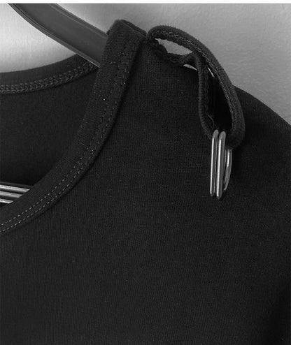 Skull and Stars Print Black Long Sleeves Top Fake Two-pieces