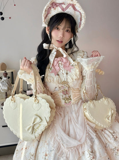 Sweet Yellow PU Leather Crossbody / Hand Bag - Heart-shaped Lolita Bag with Bow & Zipper