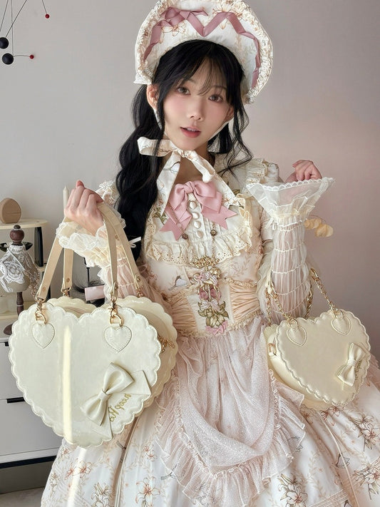 Sweet Yellow PU Leather Crossbody / Hand Bag - Heart-shaped Lolita Bag with Bow & Zipper