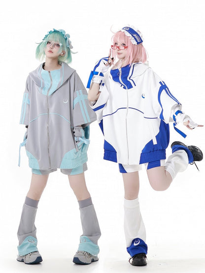 Moon and Star Embroidery Green & Gray Leg Warmers