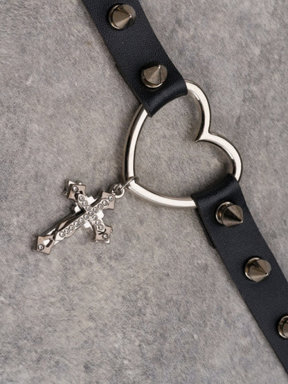 Black Gothic Cross Pendant Studs Design Heart Choker