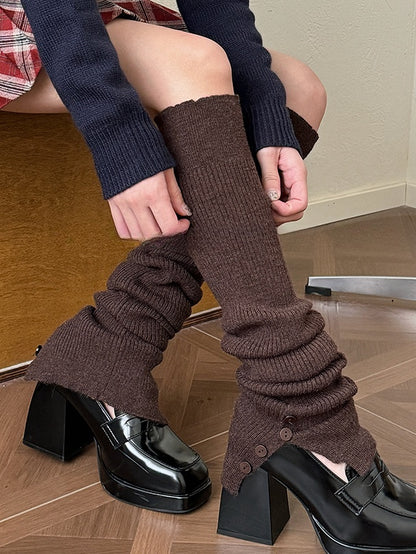White/Camel/Pink/Yellow/Coffee/Black/Grey Y2K Button Split Leg Warmers