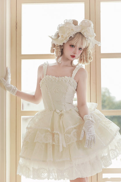 Creamy White Tiered Skirt Princess Lolita Corset Dress