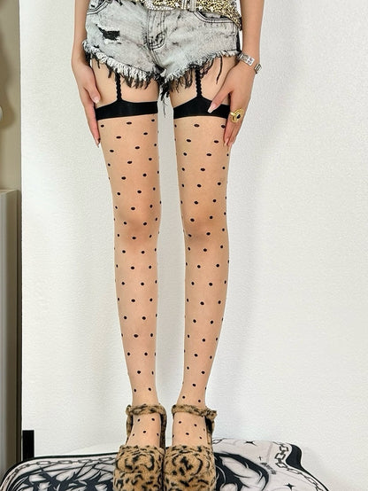 Black/White Polka-dot Pattern Suspender Stockings