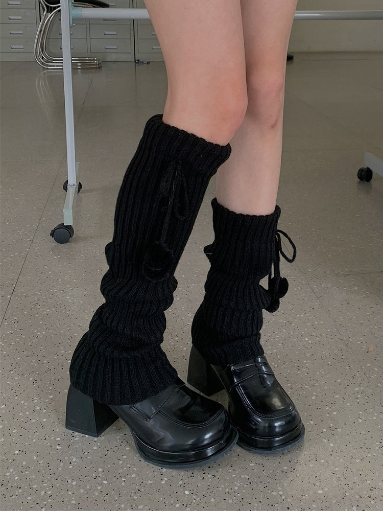 White/Beige/Light Grey/Black 50CM/70CM/90CM Knitted Leg Warmers With Pompons