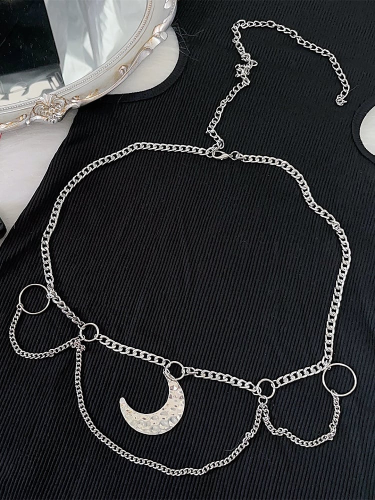 Silver Y2K Moon Charm Waist Chain