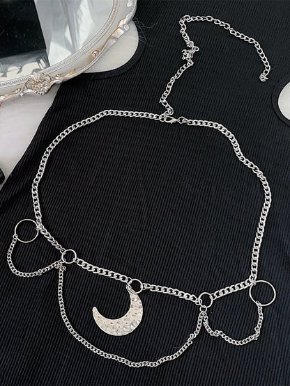 Silver Y2K Moon Charm Waist Chain