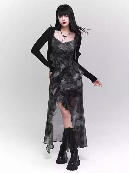 Black Slim-fitting Knitted Cropped Cardigan