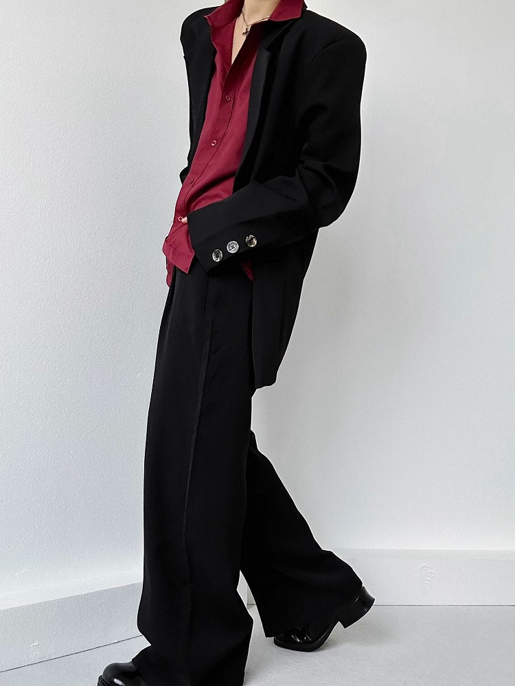 Ouji Lolita Wine Red Pointed Collar Unisex Shirt with Button Front & Cuff