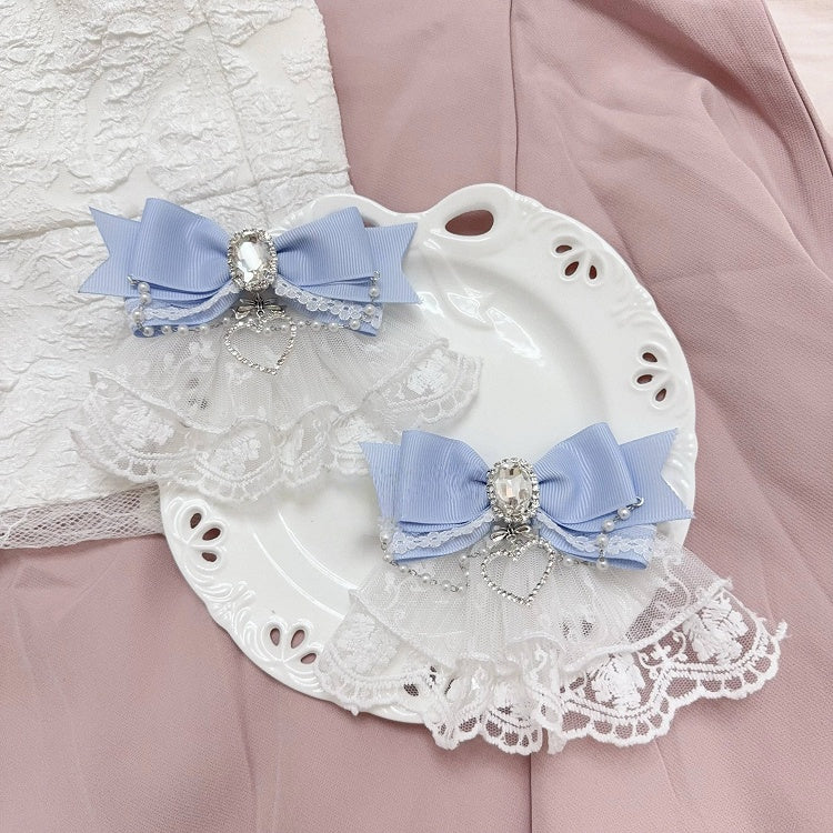4 Colors Jirai Kei Lolita Twin Tails Bow Hairclips with Beaded Chain