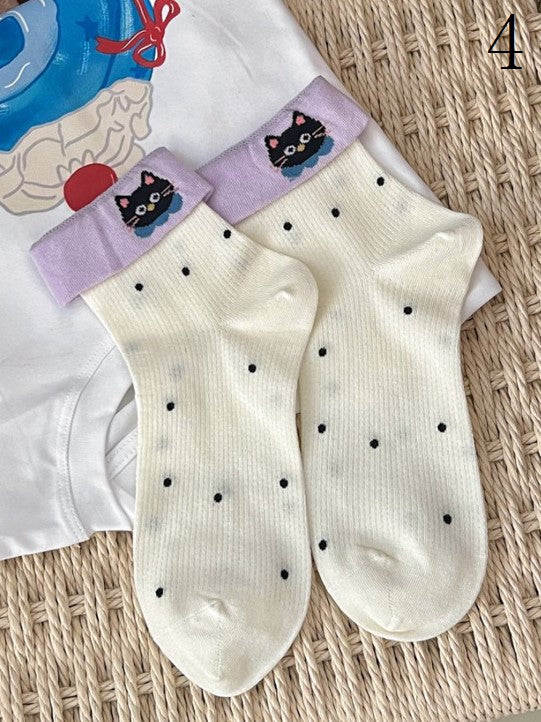 9 Options Colorful Kitty/Puppy/Bear Print Striped Pattern Calf Socks