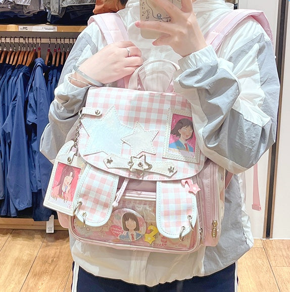 Pink Kawaii Detachable Bunny Ear Ita Backpack With Card Holder Charm