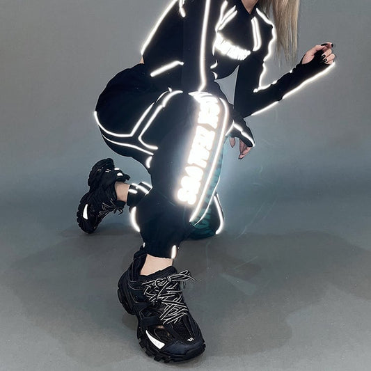 Futuristic Cyberpunk Black Reflective Sweatpants