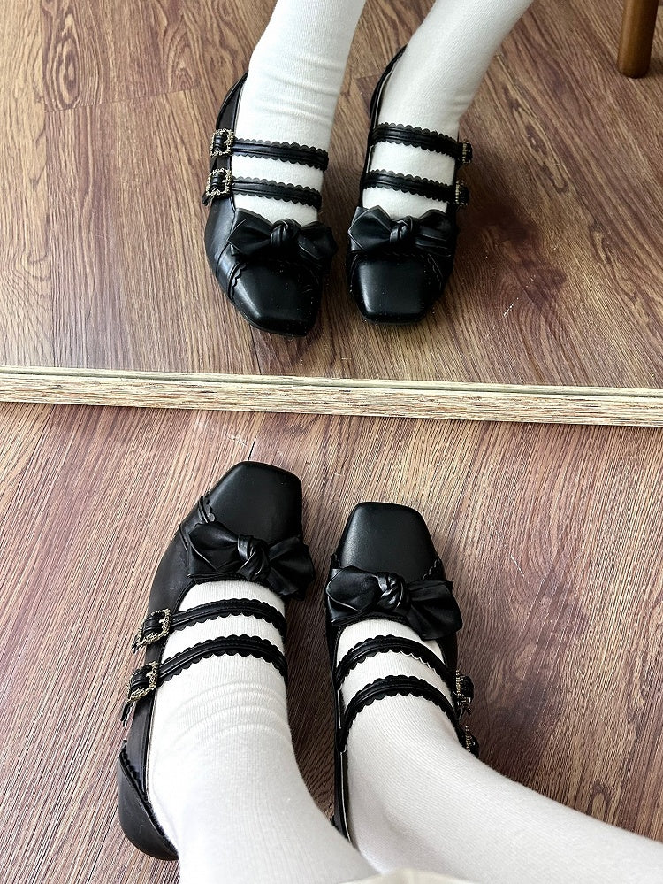 Black Bow at Top Sweet Lolita Shoes