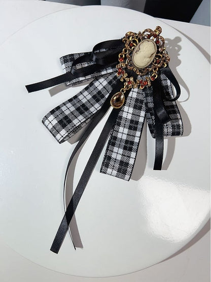 Brown/Black Preppy Style Rhinestone Decorated Plaid Pattern Bow Tie