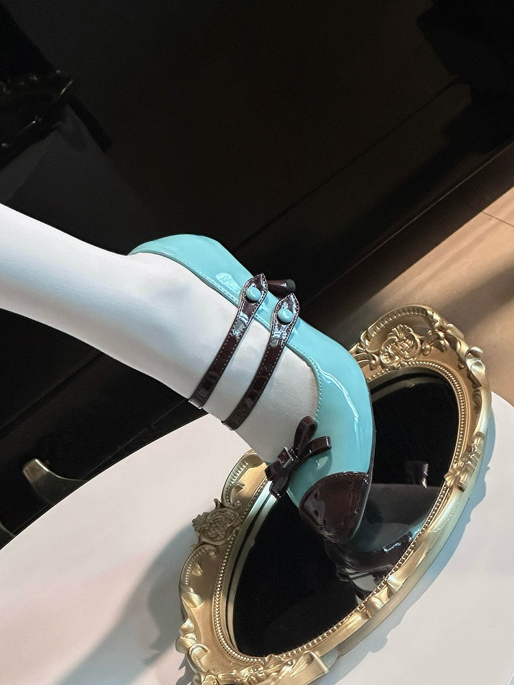 Mint Chocolate Green and Brown Bow at Top Sweet Lolita High Heels