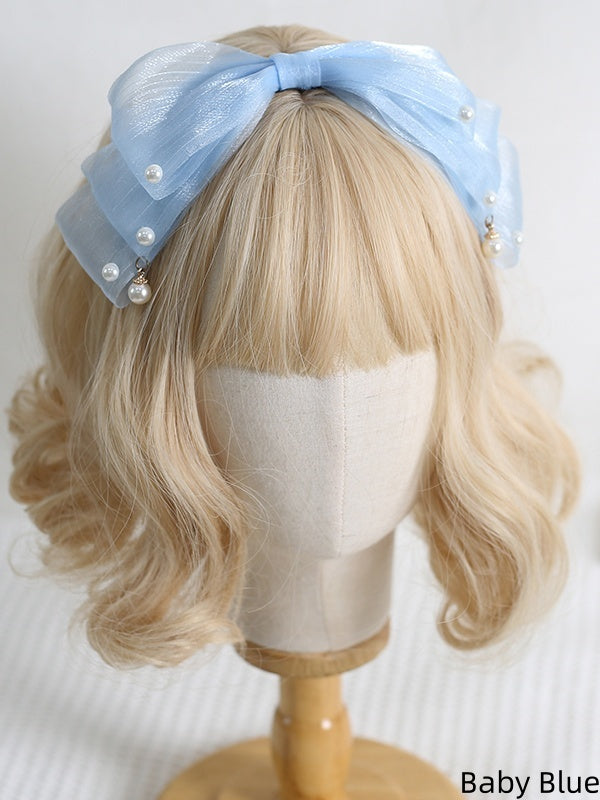 13 Colors Cute Lolita Pearlescent Gauze Bowknot KC with Bead Decorations