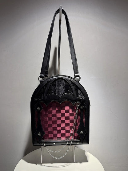 2 Ways Gothic Cage Shape Small Capacity Black & Red Ita Crossbody Bag - Dark Aesthetic