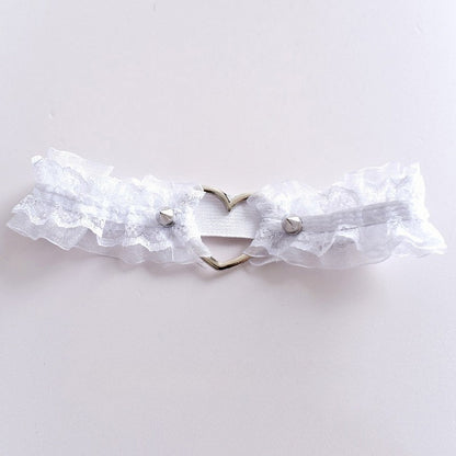 Gothic Punk Studs Black/White Lace Trim Garter