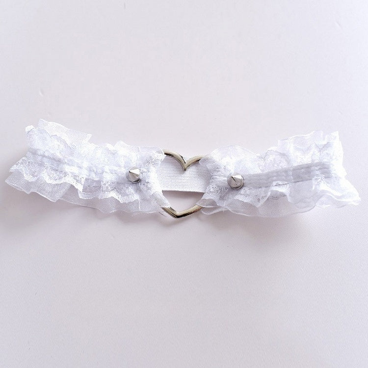 Gothic Punk Studs Black/White Lace Trim Garter