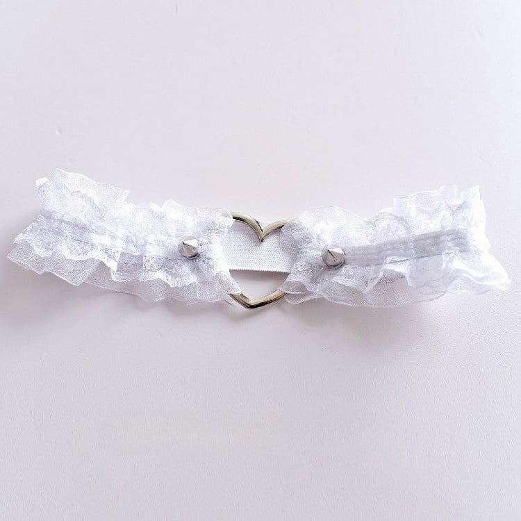 Gothic Punk Studs Black/White Lace Trim Garter