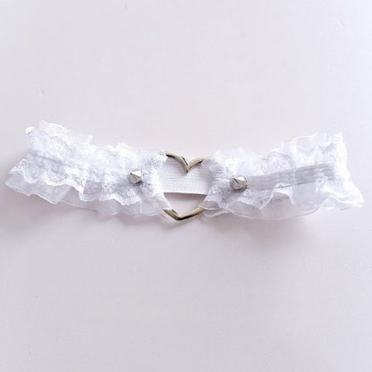 Gothic Punk Studs Black/White Lace Trim Garter