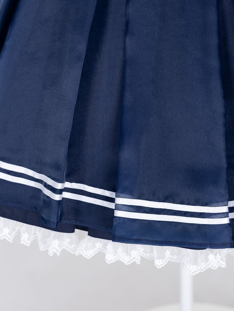 Navy Starry Sailor Lolita Dress with Red Bowtie