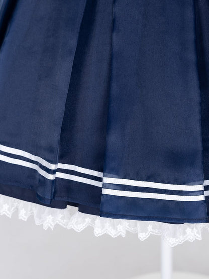Navy Starry Sailor Lolita Dress with Red Bowtie