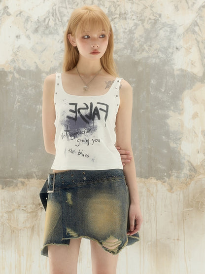 Distressed Design Denim Skirt