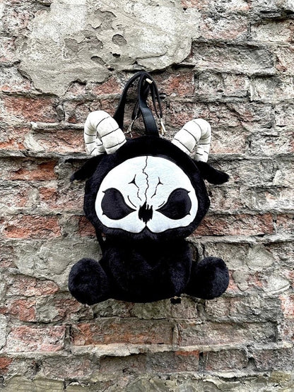 Black and White Grim Reaper Gothic Plush Backpack Bag