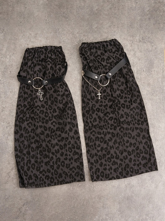 Y2K Black and Gray Leopard Leg Warmers