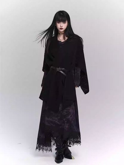 Wasteland Punk Purple Asymmetrical Tassel Hem Side-Slit  Dress