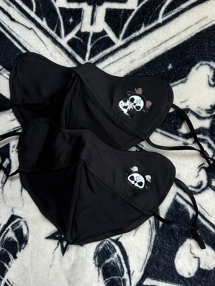 Black Gothic Sun Protection Mask With Black and White Grim Reaper Print