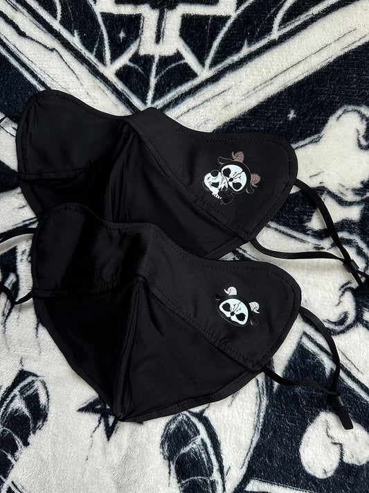 Black Gothic Sun Protection Mask With Black and White Grim Reaper Print