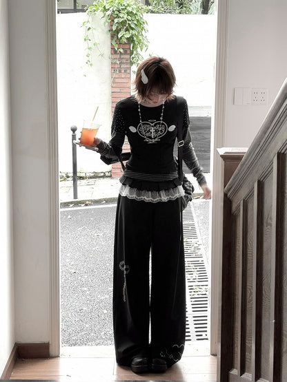 Black & Gray Stripe Top with Star Print Faux Two-pieces Design