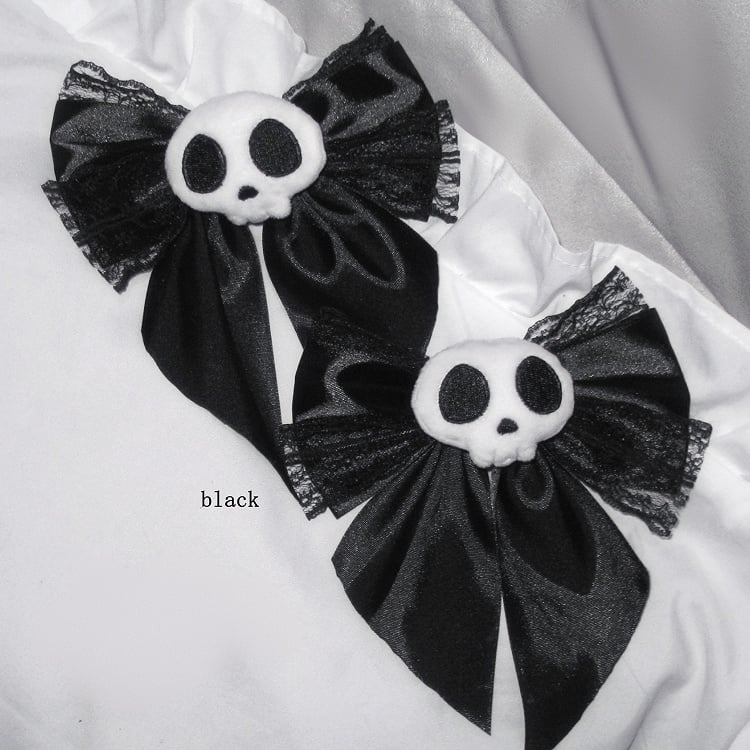 3 Colors Punk Skeleton Design Lace Bowknot Jirai Kei Hairclips