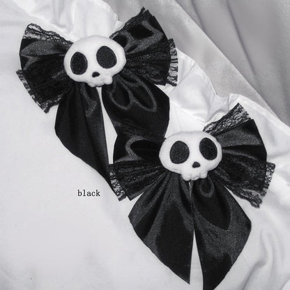 3 Colors Punk Skeleton Design Lace Bowknot Jirai Kei Hairclips