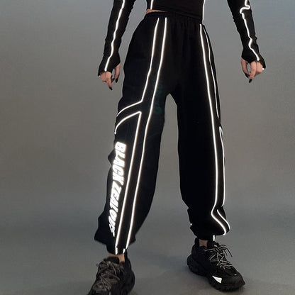 Futuristic Cyberpunk Black Reflective Sweatpants