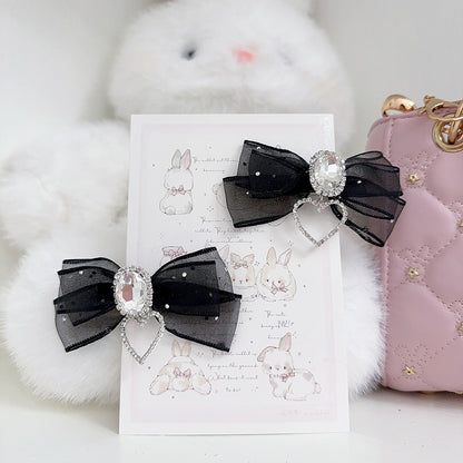 5-Colors Jirai Kei Lolita Twin Tails Bow Hairclips with Rhinestone Decor