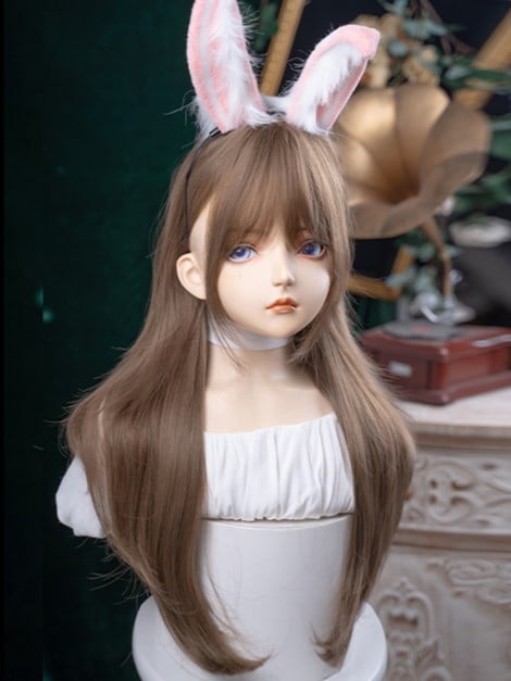 Light Brown 72CM Length Wavy Wig With Air Bangs