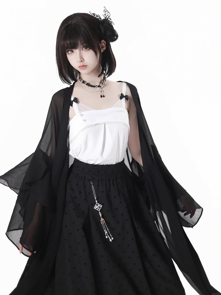 White Bowknot Details Cheongsam Style Knit Cami Top