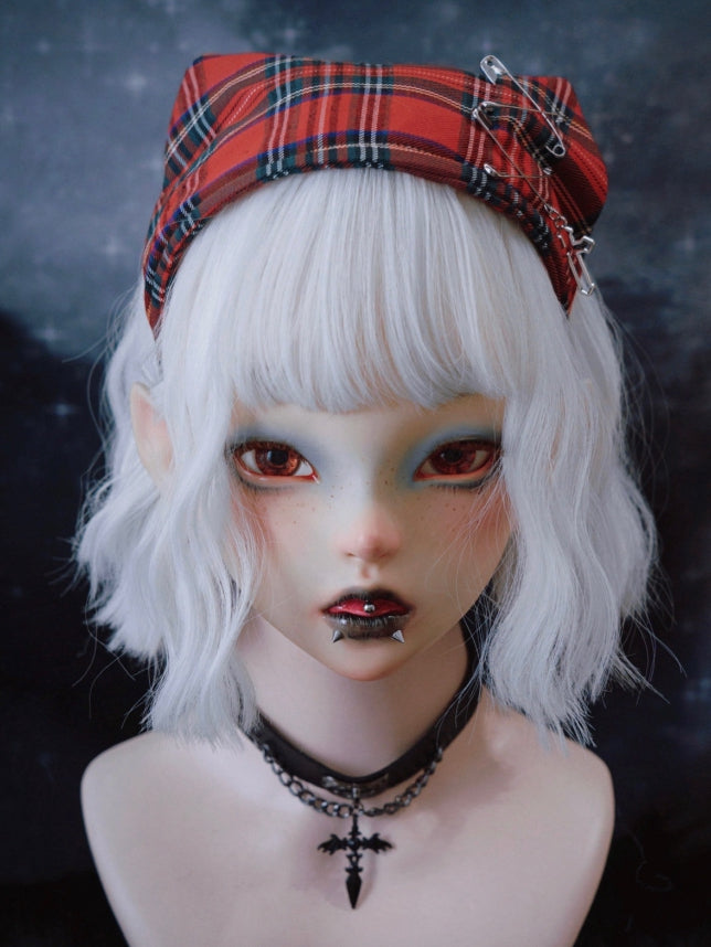 Cross and Pins Red Plaid Goth Punk Triangle Scarf KC