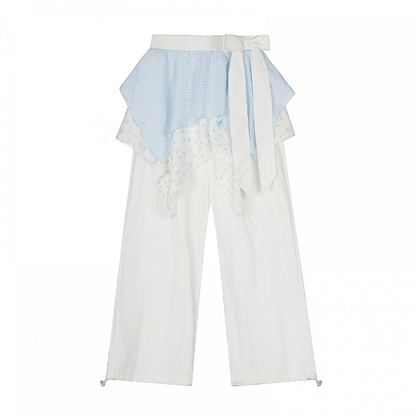 White Low Waist Handkerchief Hem Wide-leg Pants Faux Two-pieces