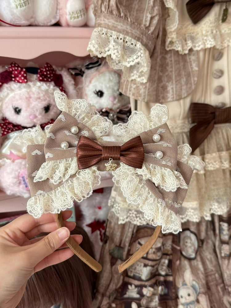 Brown Star Charm Beaded Decorated Lace Trim Bowknot KC