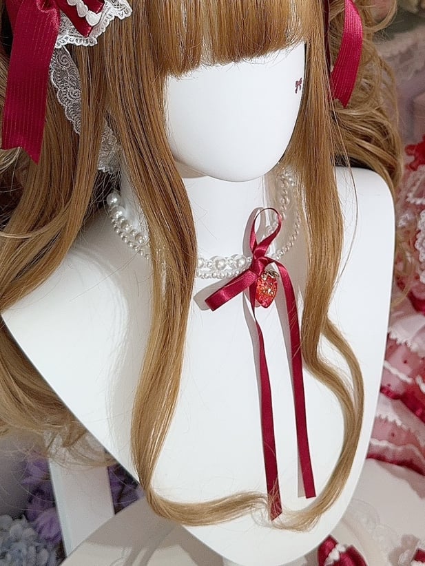 White Strawberry Pendant Beaded Necklace